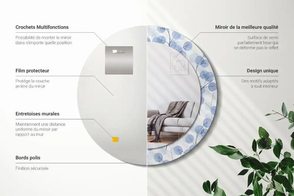 Round decorative mirror Branches leaves