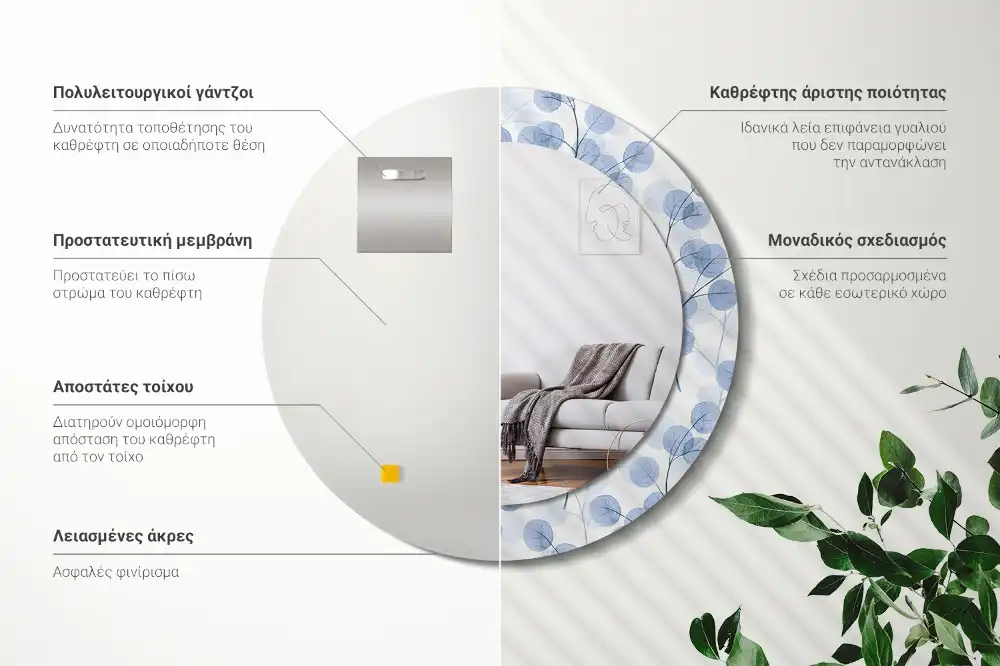 Round decorative mirror Branches leaves