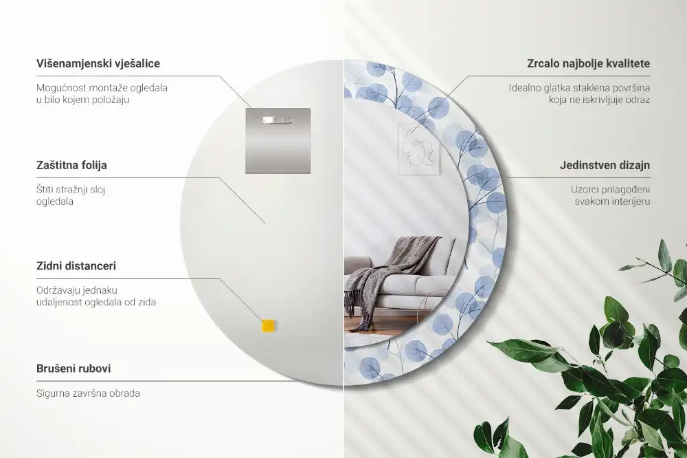 Round decorative mirror Branches leaves