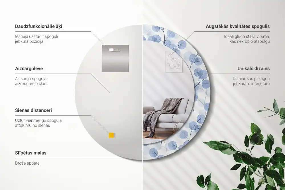 Round decorative mirror Branches leaves