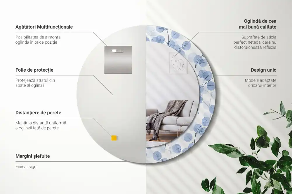 Round decorative mirror Branches leaves