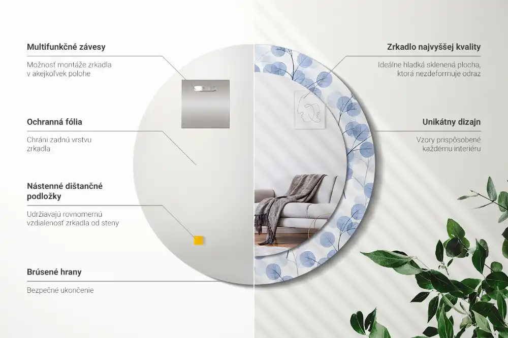 Round decorative mirror Branches leaves