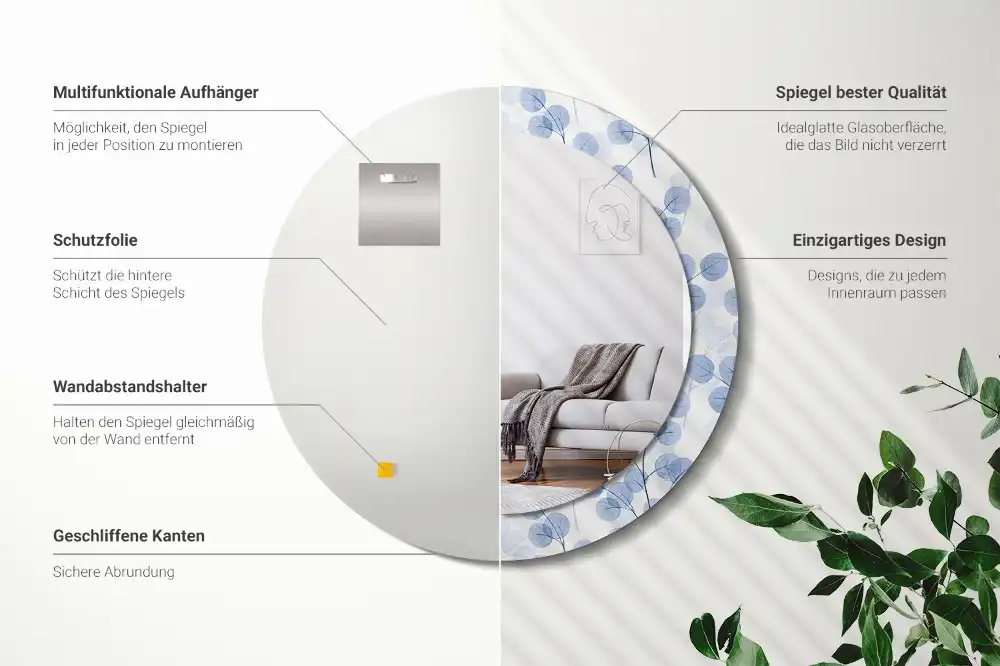 Round decorative mirror Branches leaves