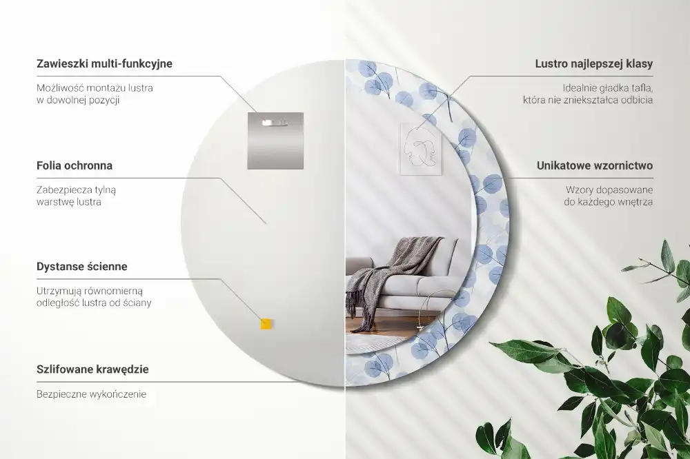 Round decorative mirror Branches leaves