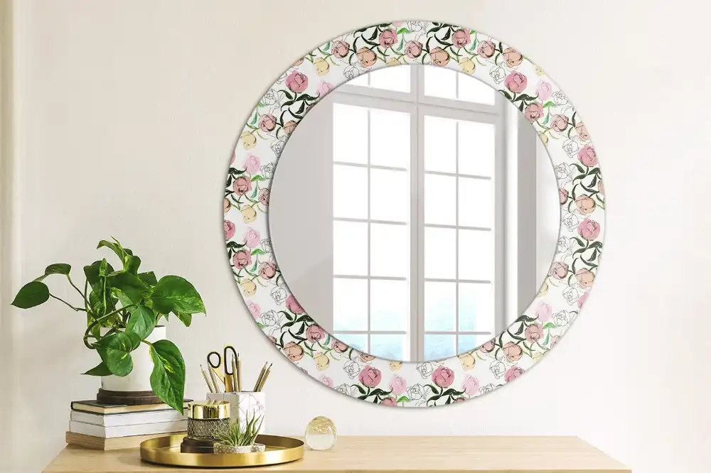 Round wall mirror decor Peony buds