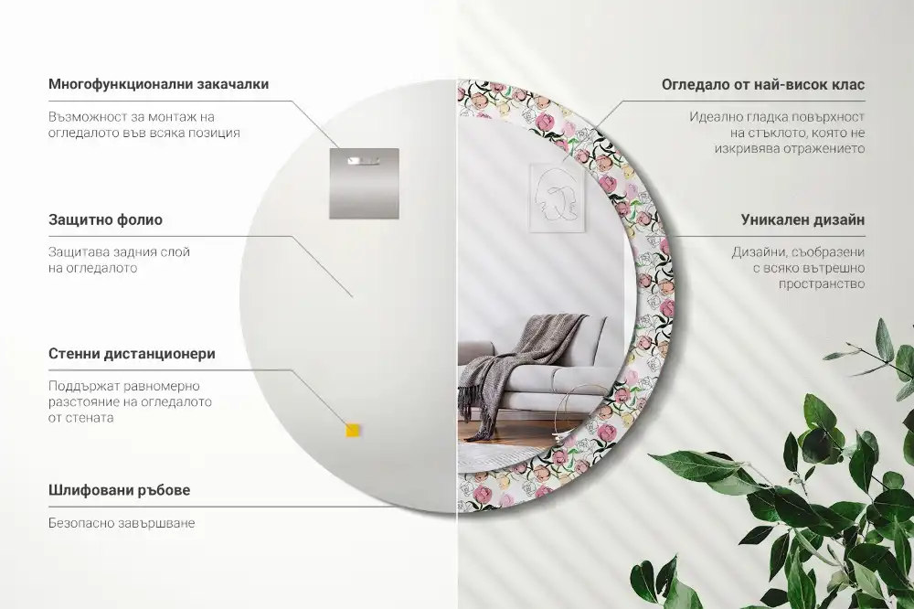 Round wall mirror decor Peony buds