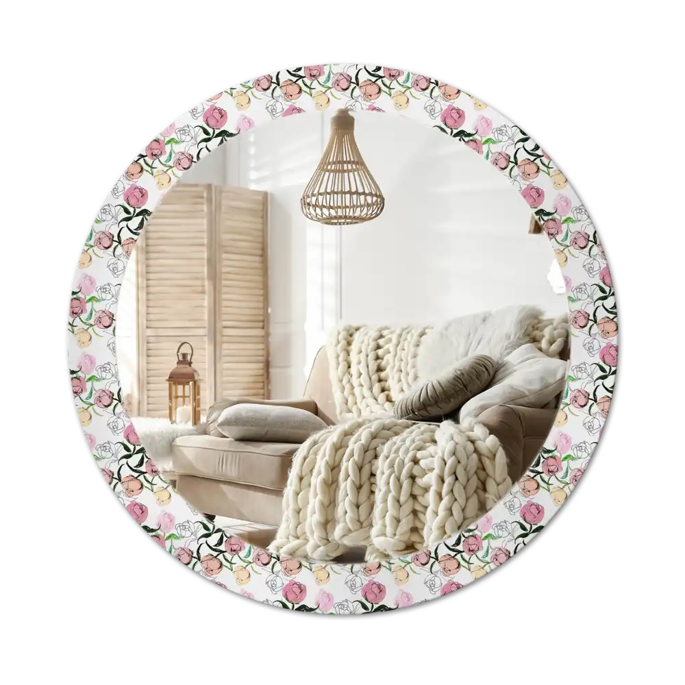Round wall mirror decor Peony buds