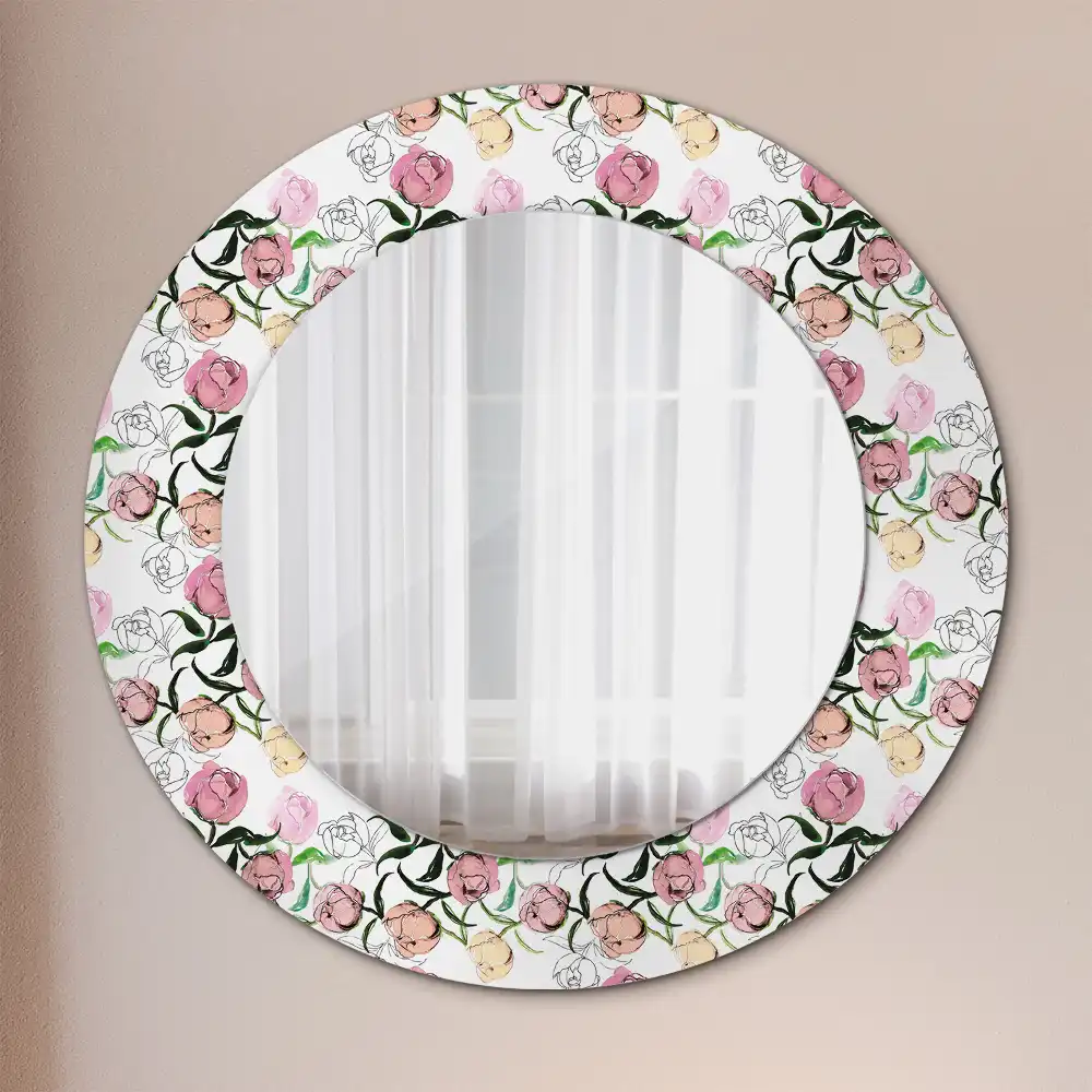 Round wall mirror decor Peony buds