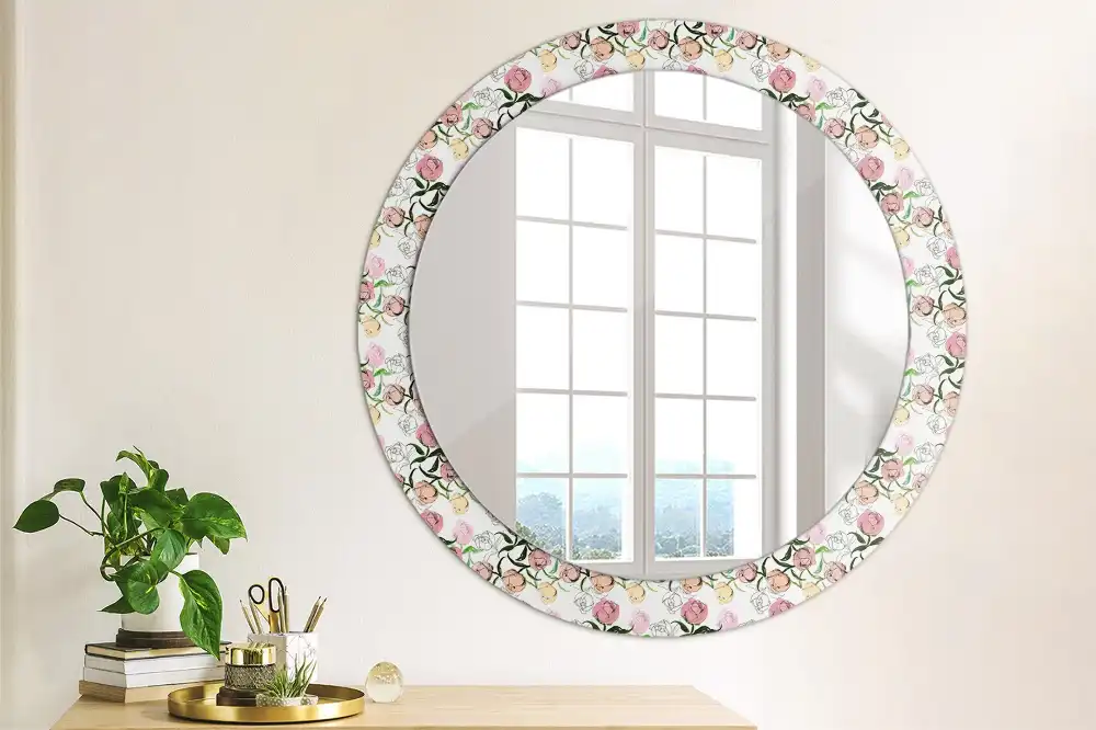 Round wall mirror decor Peony buds