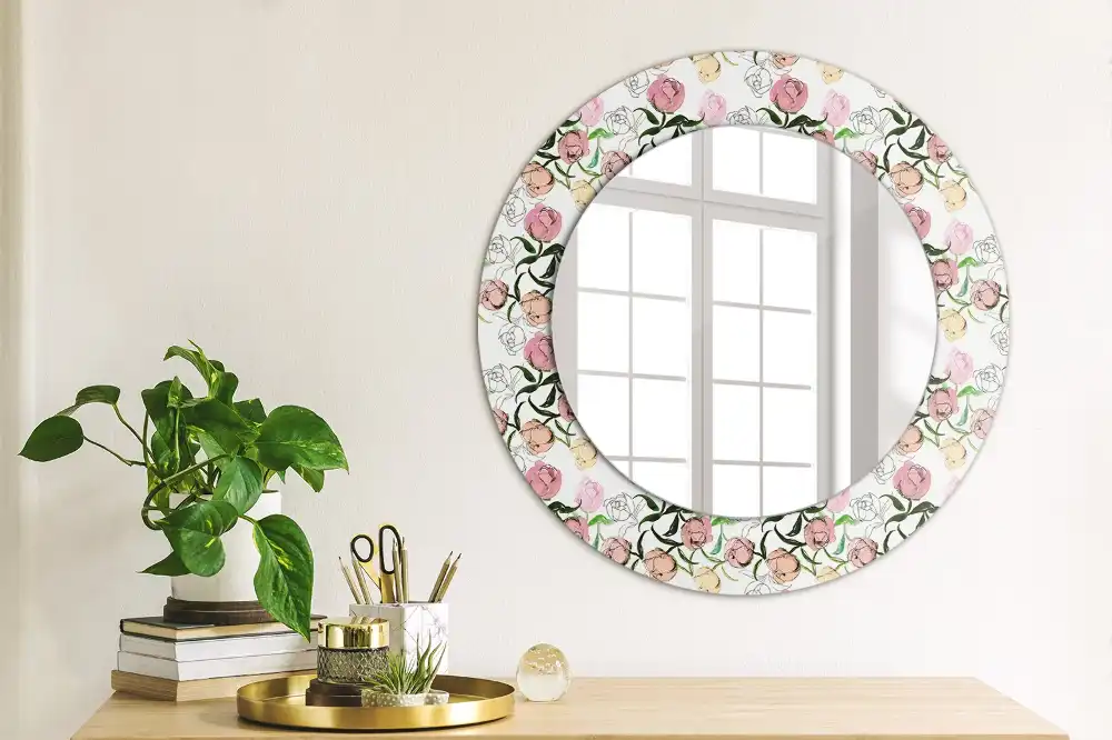 Round wall mirror decor Peony buds