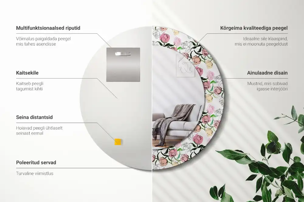 Round wall mirror decor Peony buds