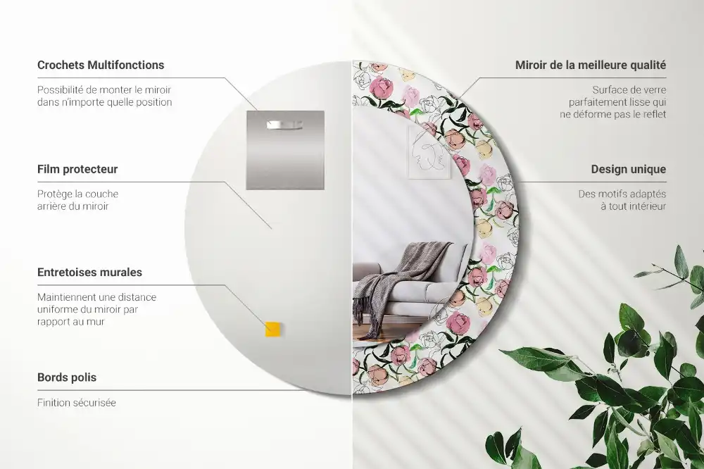 Round wall mirror decor Peony buds