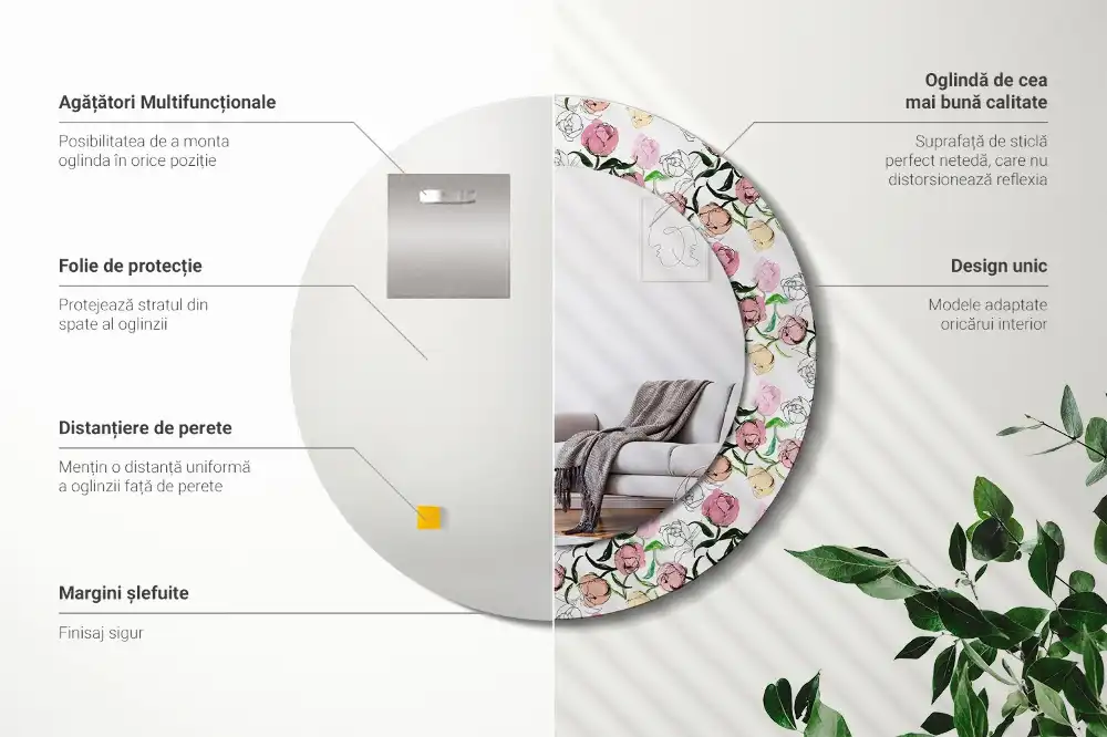 Round wall mirror decor Peony buds