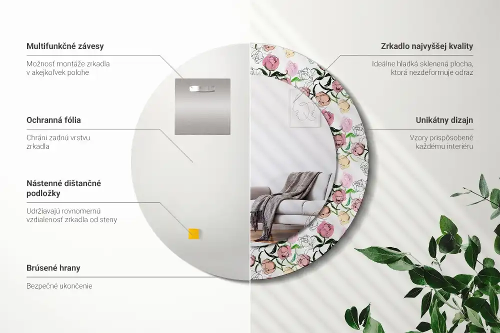 Round wall mirror decor Peony buds