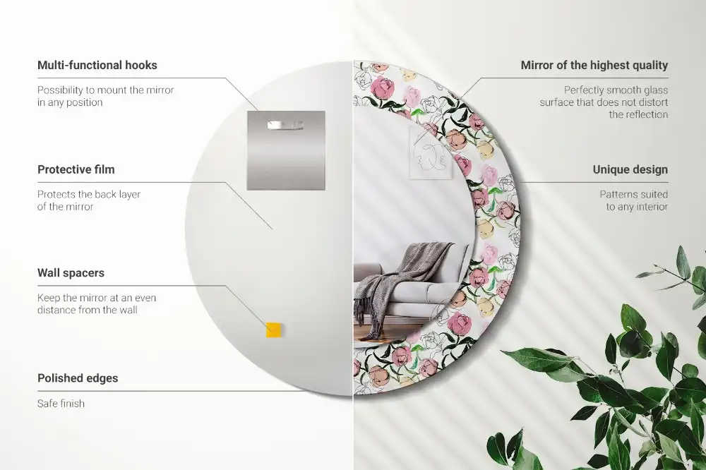 Round wall mirror decor Peony buds