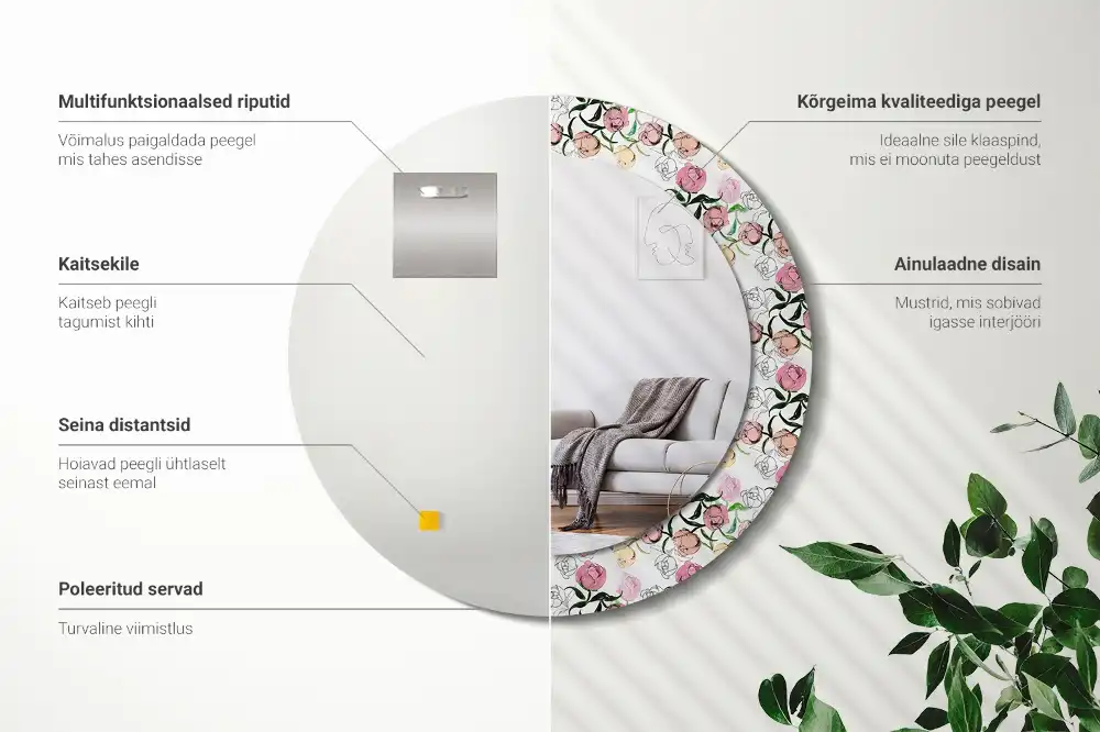 Round wall mirror decor Peony buds