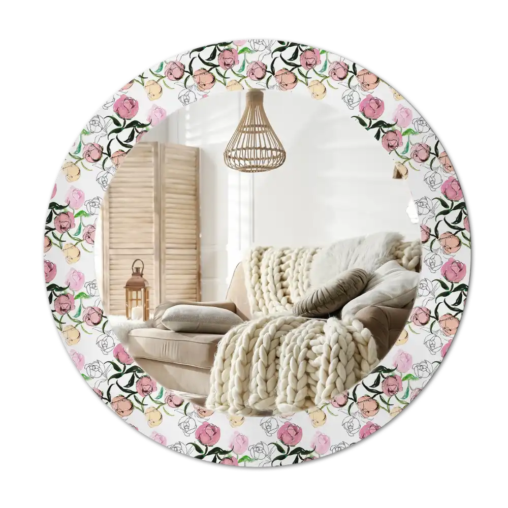 Round wall mirror decor Peony buds