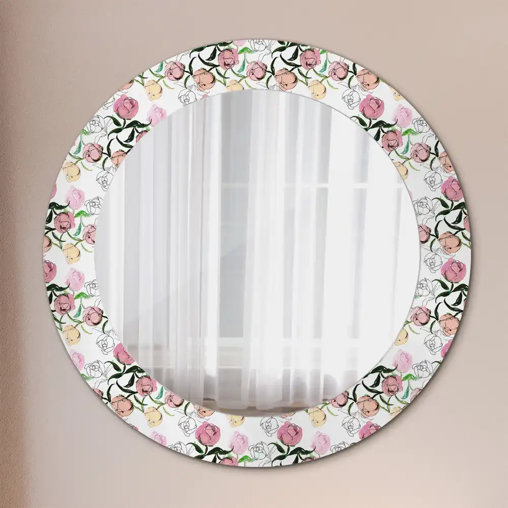 Round wall mirror decor Peony buds