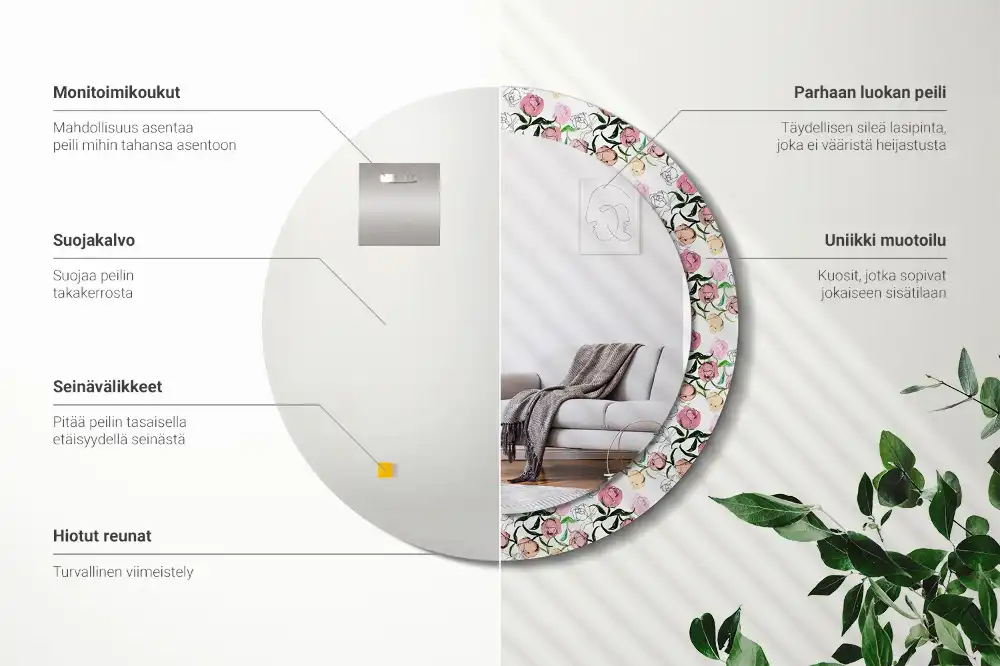 Round wall mirror decor Peony buds