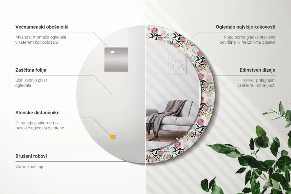 Round wall mirror decor Peony buds