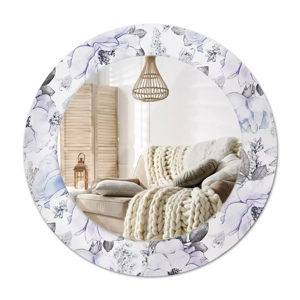 Round printed mirror Blue roses