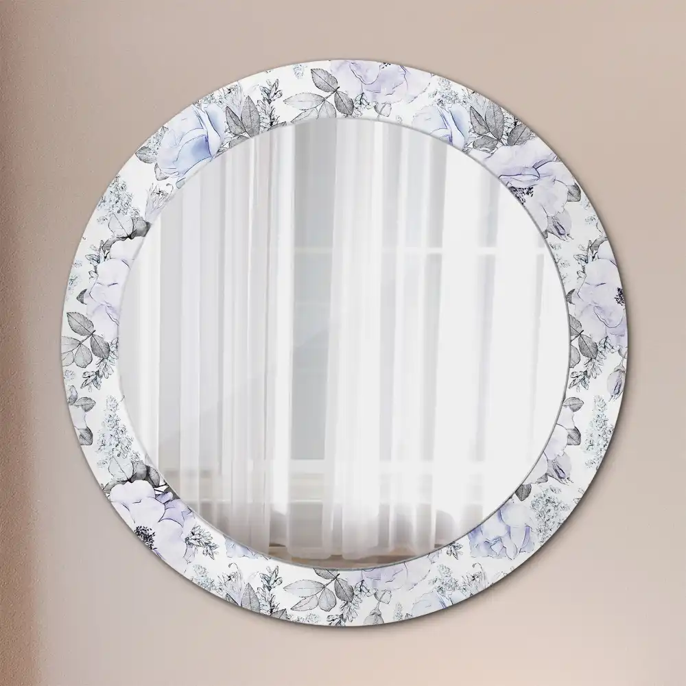 Round printed mirror Blue roses