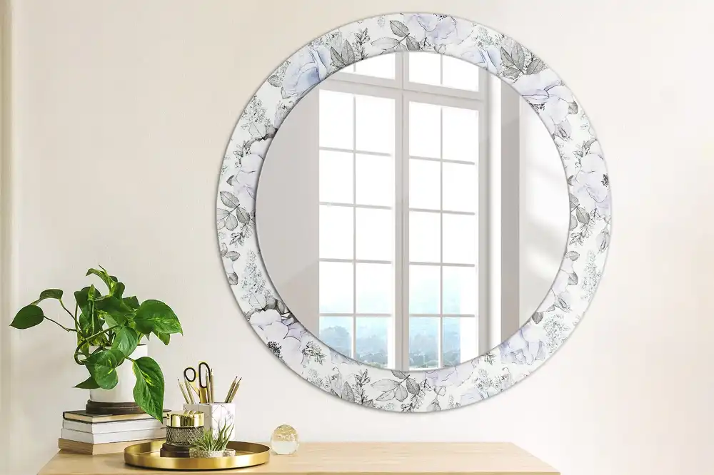 Round printed mirror Blue roses