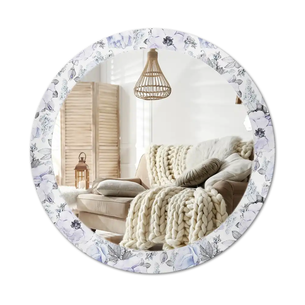 Round printed mirror Blue roses