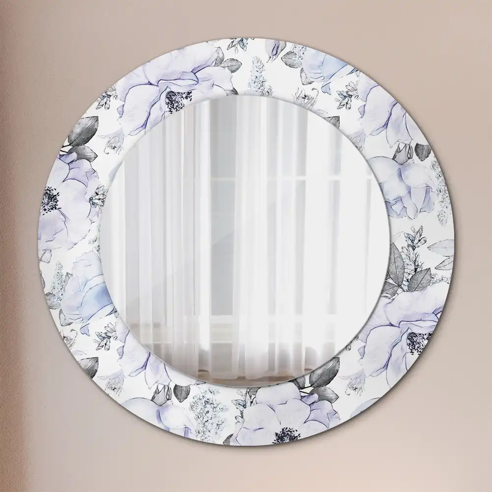 Round printed mirror Blue roses