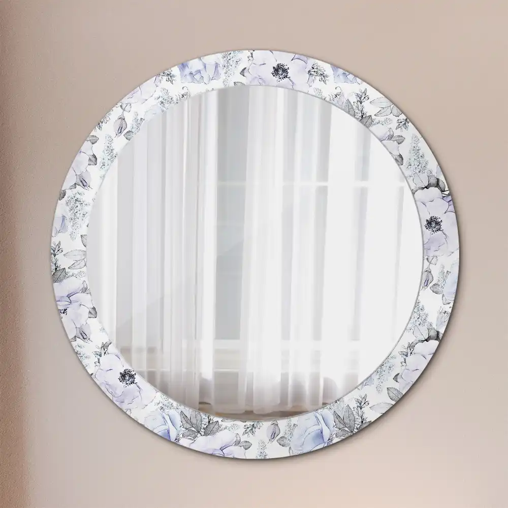 Round printed mirror Blue roses