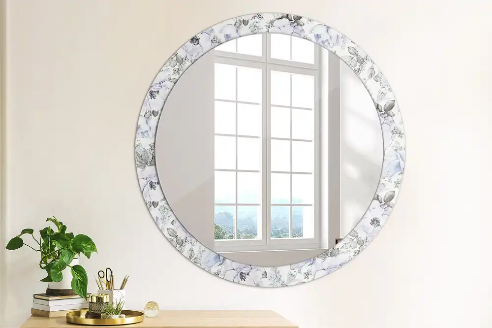 Round printed mirror Blue roses