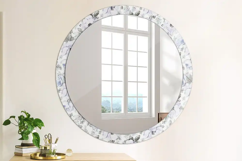 Round printed mirror Blue roses