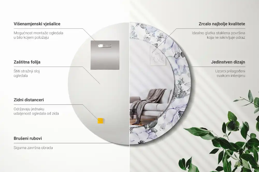 Round printed mirror Blue roses