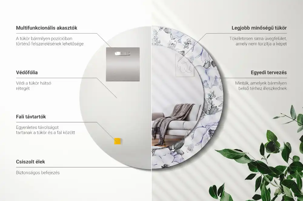 Round printed mirror Blue roses