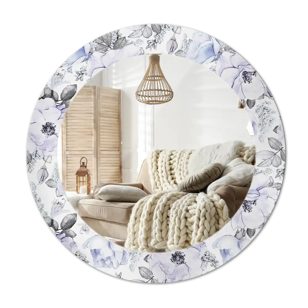 Round printed mirror Blue roses