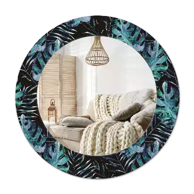 Round printed mirror Exotic leaves