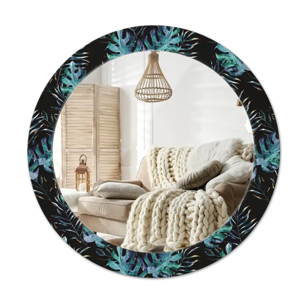 Round printed mirror Exotic leaves