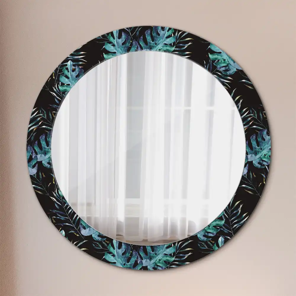 Round printed mirror Exotic leaves