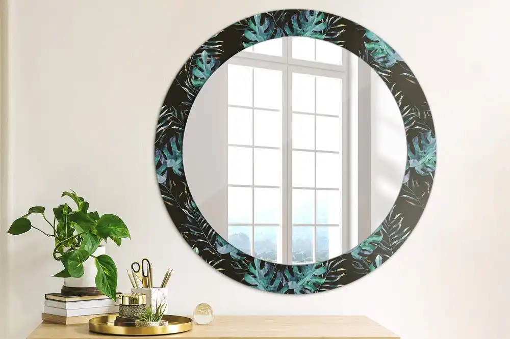 Round printed mirror Exotic leaves