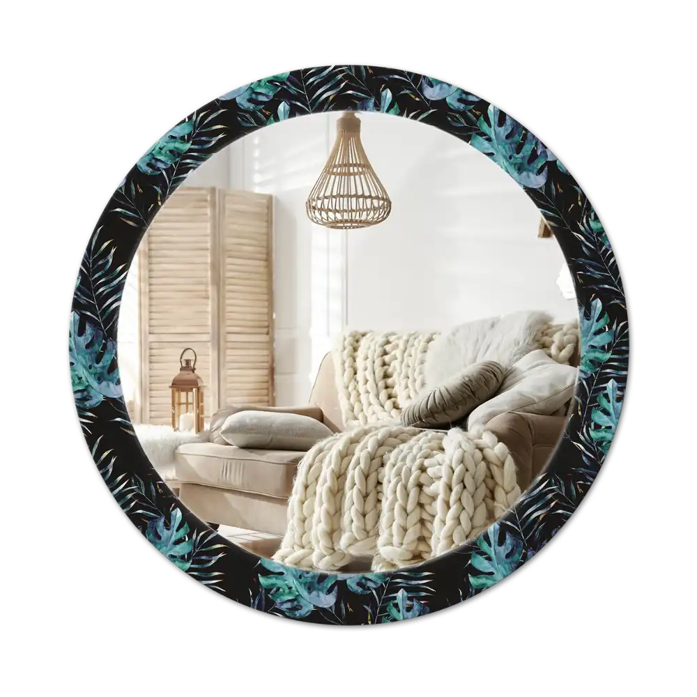 Round printed mirror Exotic leaves