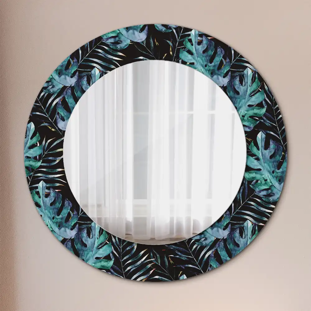 Round printed mirror Exotic leaves