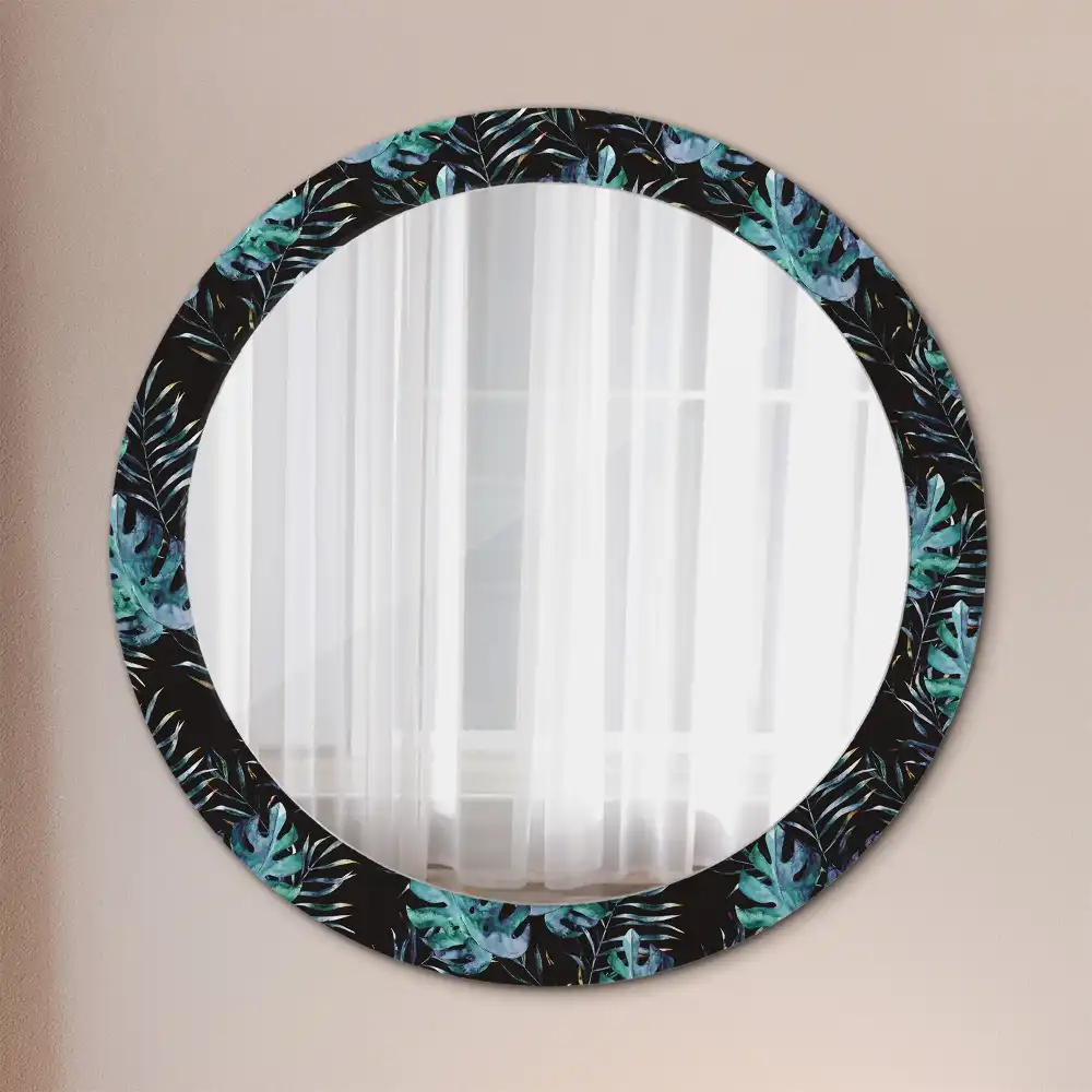 Round printed mirror Exotic leaves
