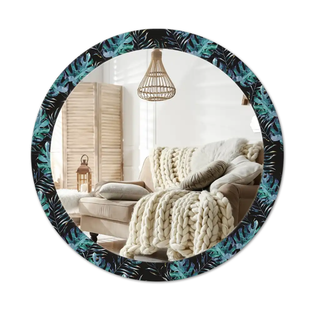 Round printed mirror Exotic leaves