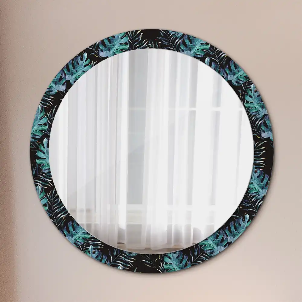 Round printed mirror Exotic leaves