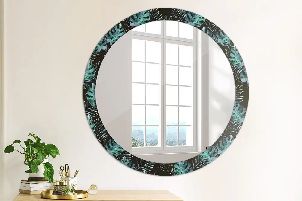 Round printed mirror Exotic leaves