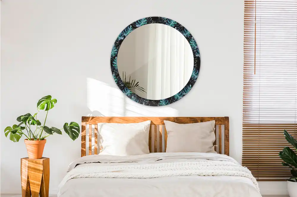Round printed mirror Exotic leaves