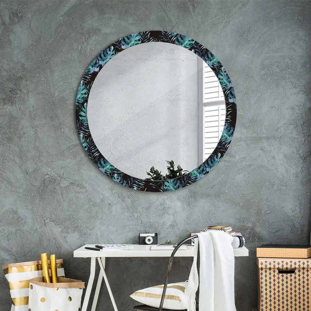 Round printed mirror Exotic leaves