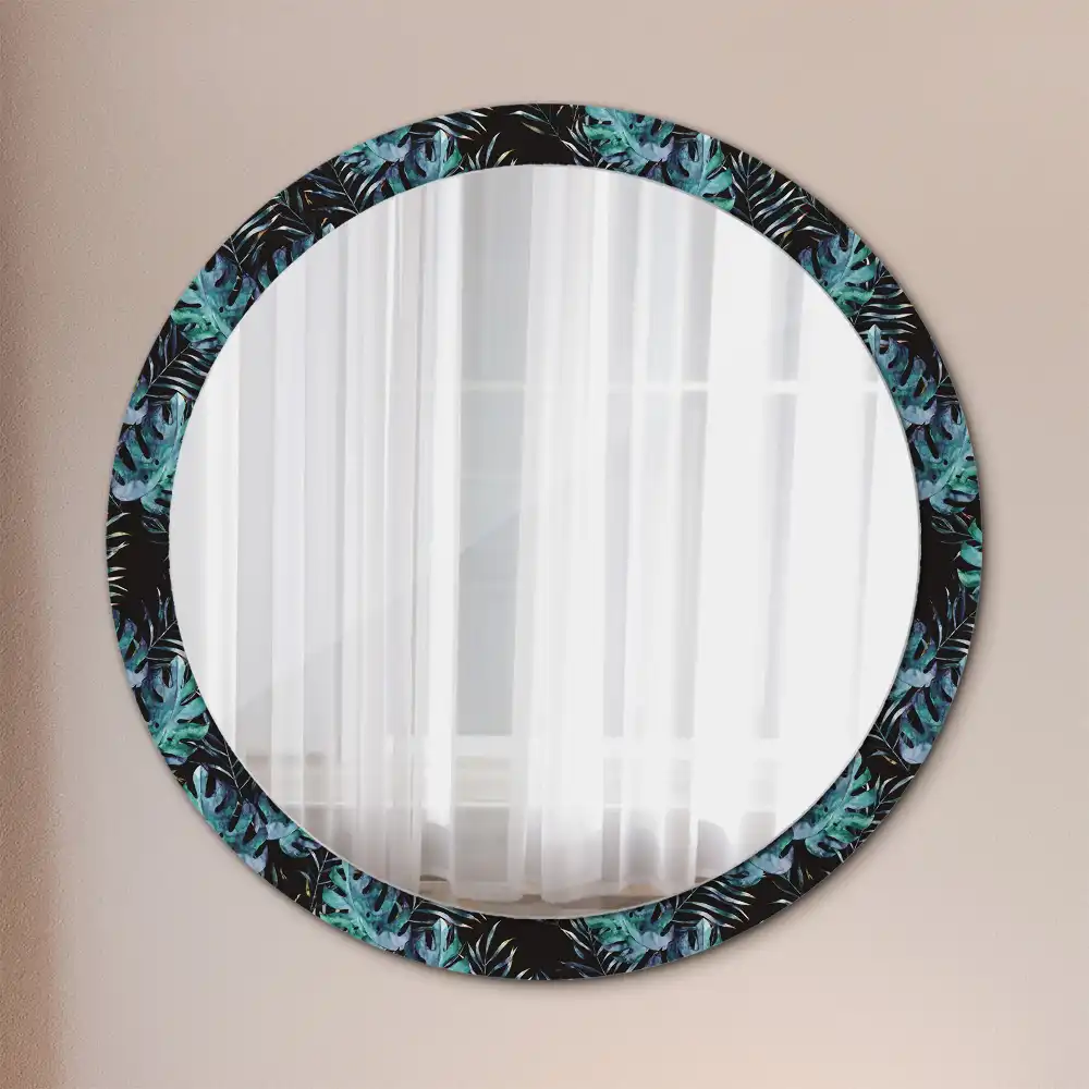 Round printed mirror Exotic leaves