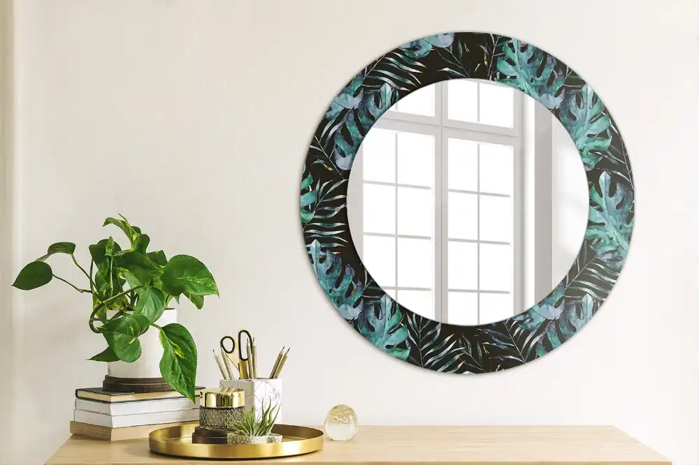 Round printed mirror Exotic leaves