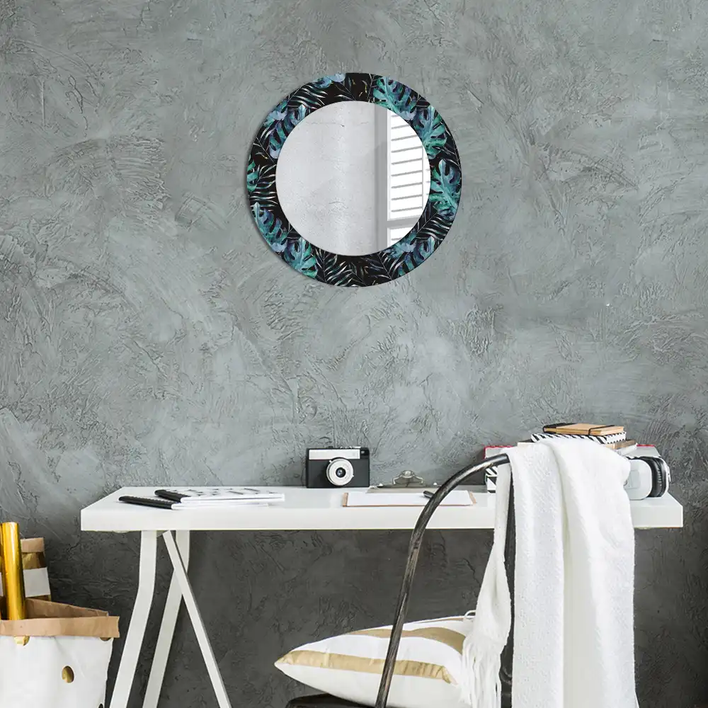 Round printed mirror Exotic leaves